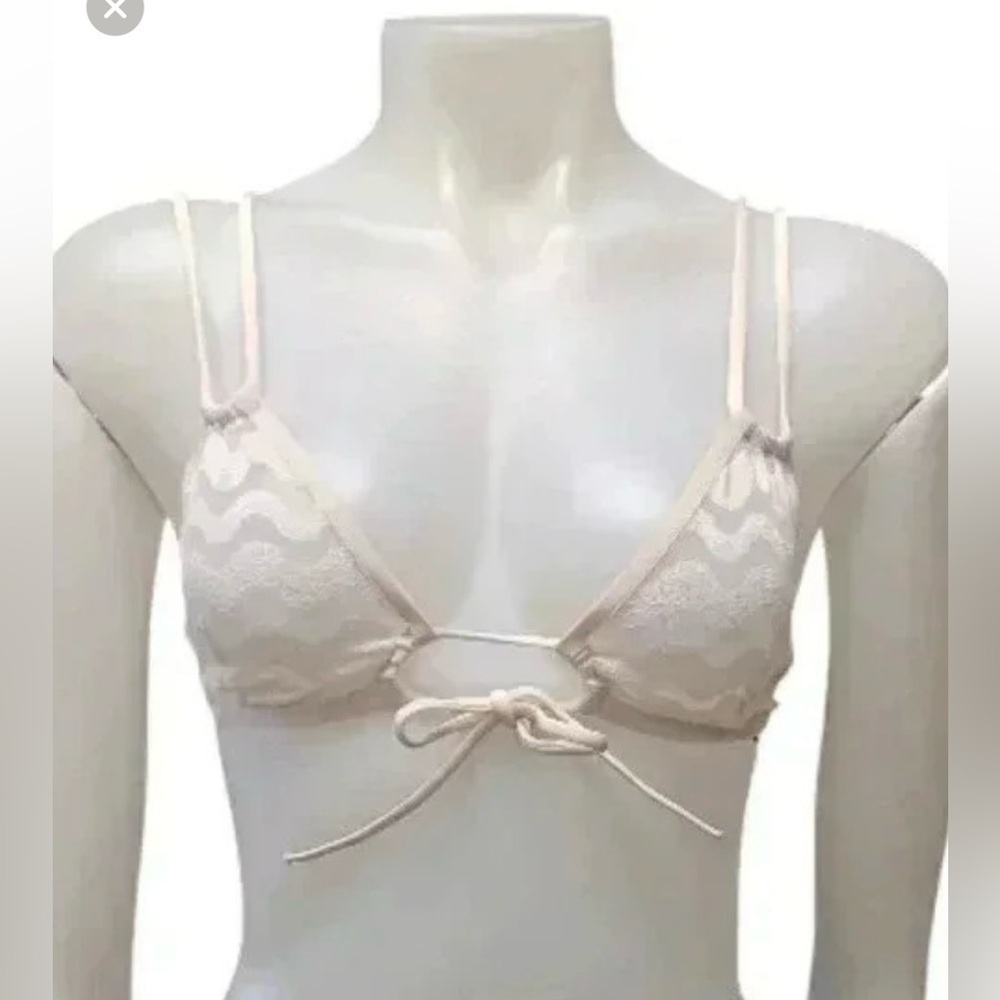 Icone Rosa Bra NWT Beige Lace Lingerie Tie Up Size Small.